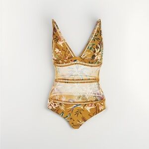 Posh Fancy Womens One Piece Swimsuit Floral Gold Small Padded Swimsuit Designer